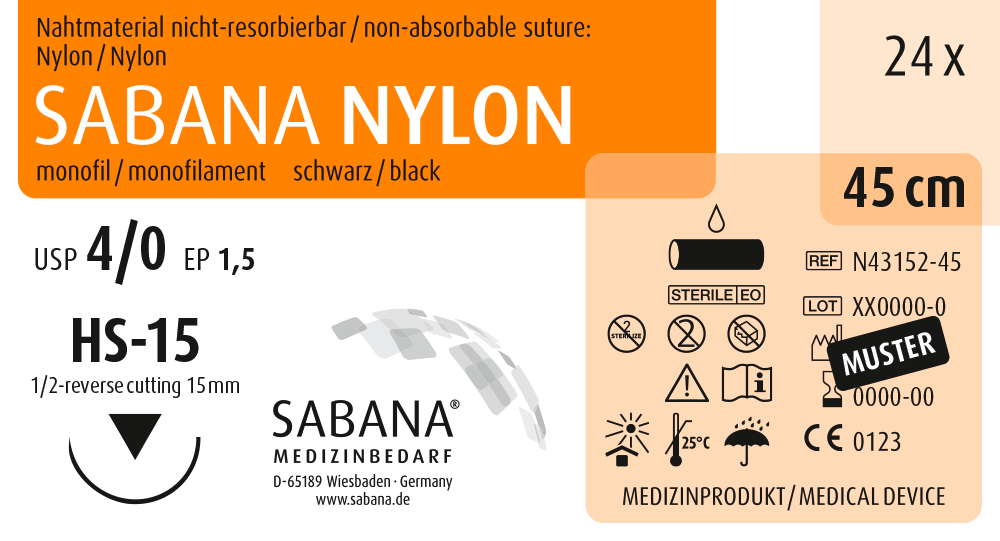 SABANA NYLON | 4/0 | HS-15 | 1/2 | 45 cm | schneidend