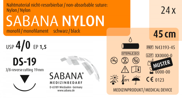SABANA NYLON | 4/0 | DS-19 | 3/8 | 45 cm | schneidend