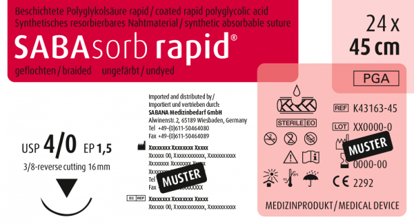 SABAsorb rapid | 4/0 | DS-16 | 3/8 | 45 cm | schneidend