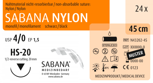 SABANA NYLON | 4/0 | HS-20 | 1/2 | 45 cm | schneidend